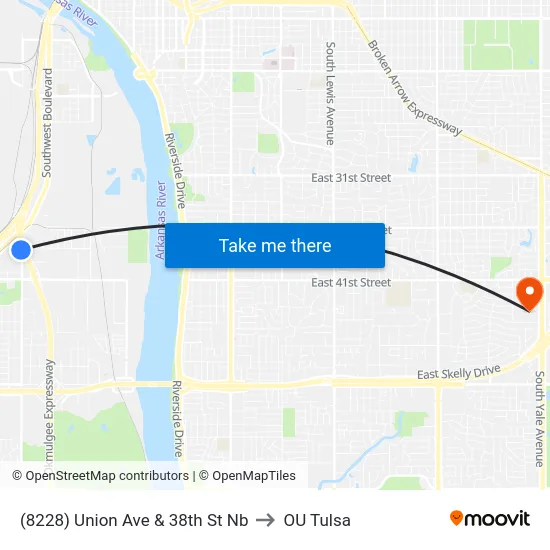 (8228) Union Ave & 38th St Nb to OU Tulsa map