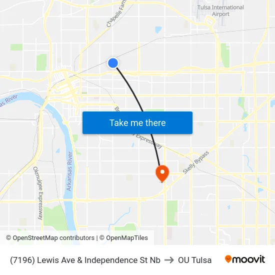 (7196) Lewis Ave & Independence St Nb to OU Tulsa map