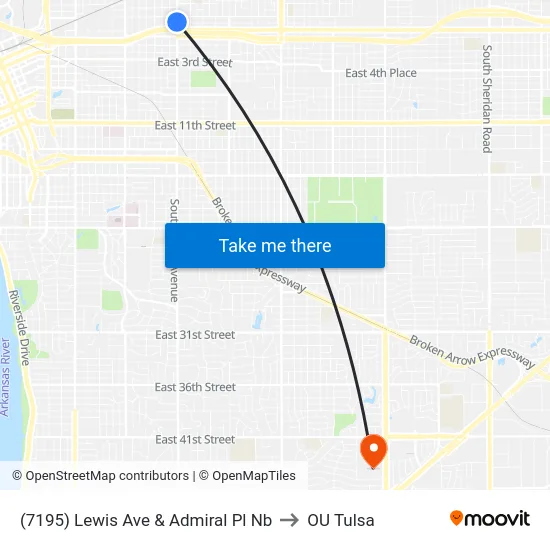 (7195) Lewis Ave & Admiral Pl Nb to OU Tulsa map