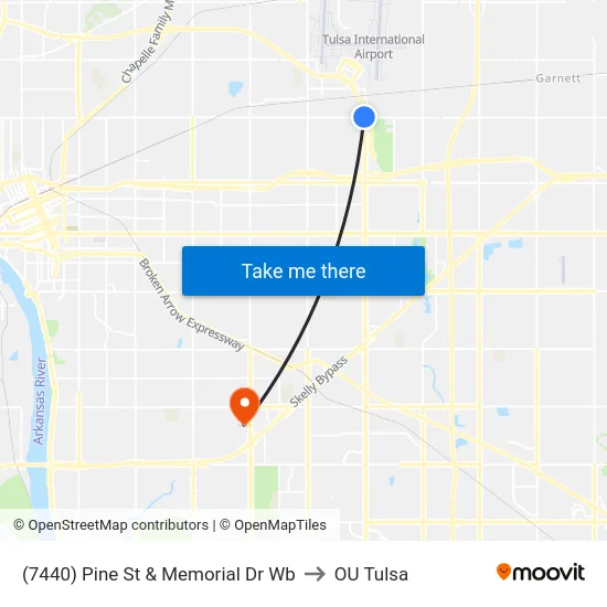 (7440) Pine St & Memorial Dr Wb to OU Tulsa map