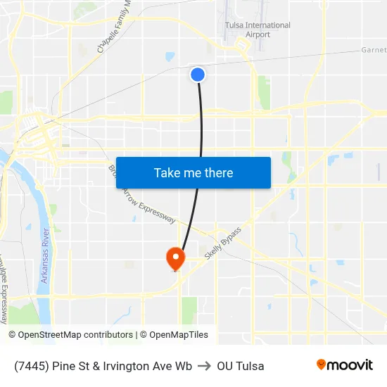 (7445) Pine St & Irvington Ave Wb to OU Tulsa map
