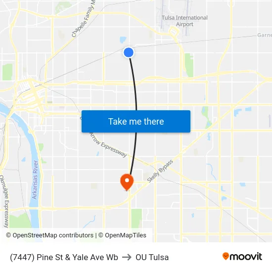 (7447) Pine St & Yale Ave Wb to OU Tulsa map