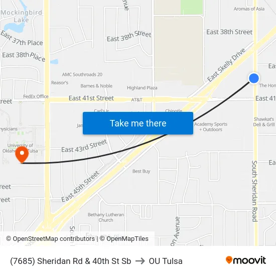 (7685) Sheridan Rd & 40th St Sb to OU Tulsa map