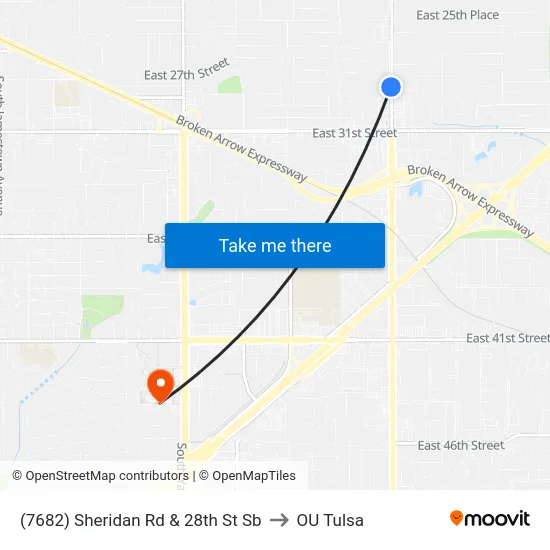 (7682) Sheridan Rd & 28th St Sb to OU Tulsa map