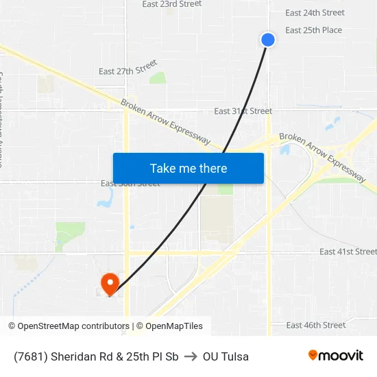 (7681) Sheridan Rd & 25th Pl Sb to OU Tulsa map