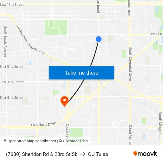 (7680) Sheridan Rd & 23rd St Sb to OU Tulsa map