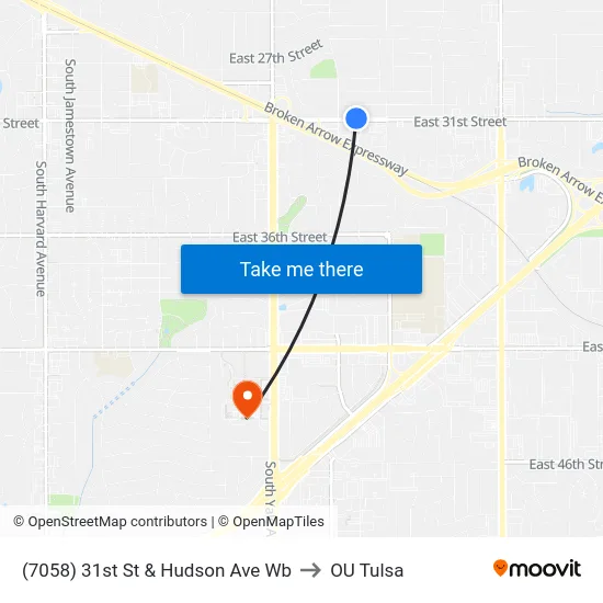 (7058) 31st St & Hudson Ave Wb to OU Tulsa map