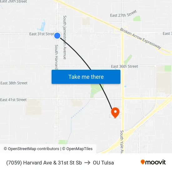 (7059) Harvard Ave & 31st St Sb to OU Tulsa map