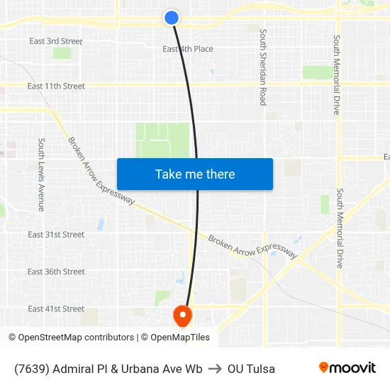 (7639) Admiral Pl & Urbana Ave Wb to OU Tulsa map