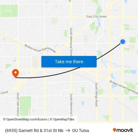 (6935) Garnett Rd & 31st St Nb to OU Tulsa map