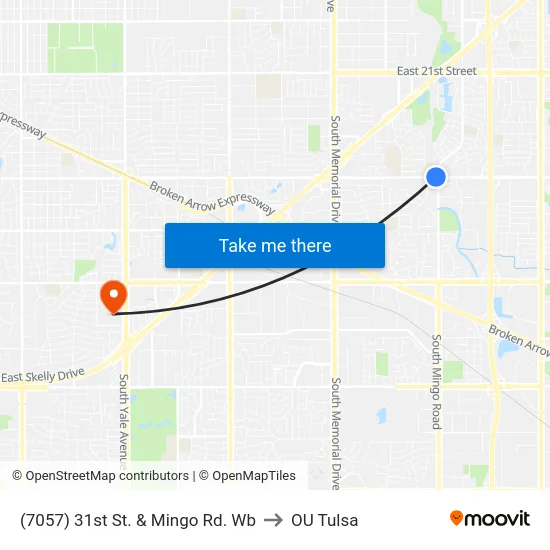 (7057) 31st St. & Mingo Rd. Wb to OU Tulsa map