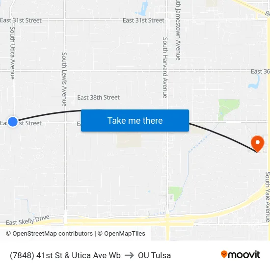 (7848) 41st St & Utica Ave Wb to OU Tulsa map