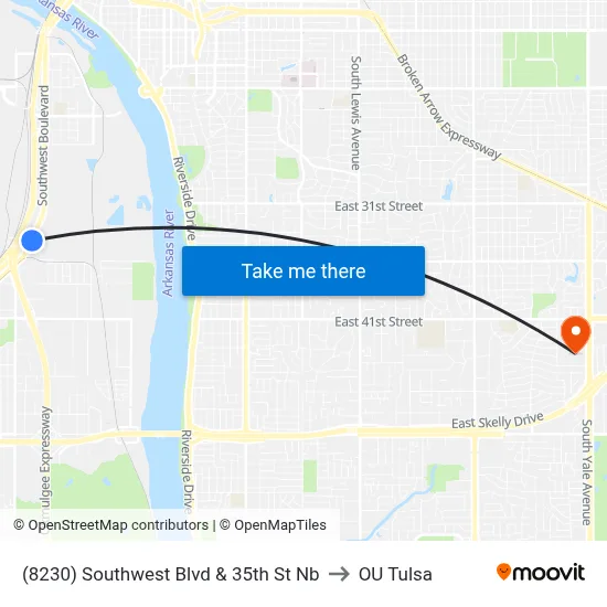(8230) Southwest Blvd & 35th St Nb to OU Tulsa map
