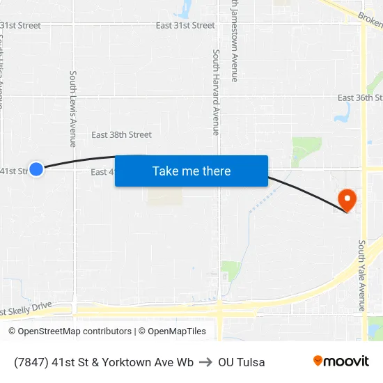 (7847) 41st St & Yorktown Ave Wb to OU Tulsa map