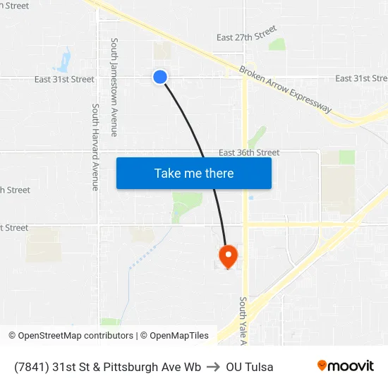 (7841) 31st St & Pittsburgh Ave Wb to OU Tulsa map
