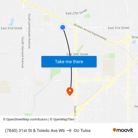 (7840) 31st St & Toledo Ave Wb to OU Tulsa map