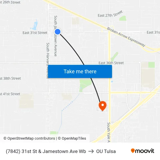 (7842) 31st St & Jamestown Ave Wb to OU Tulsa map