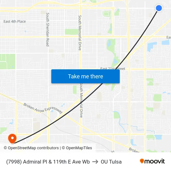 (7998) Admiral Pl & 119th E Ave Wb to OU Tulsa map