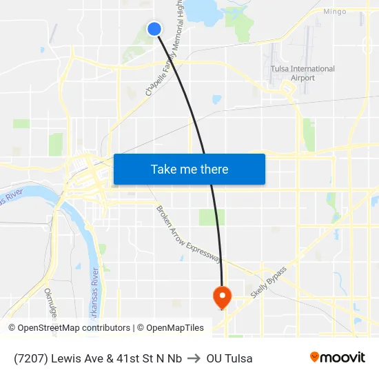 (7207) Lewis Ave & 41st St N Nb to OU Tulsa map