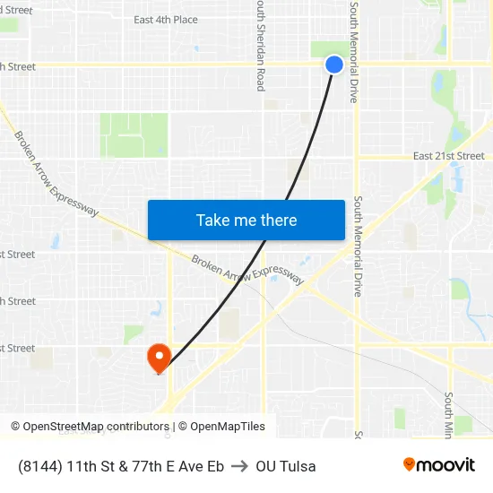 (8144) 11th St & 77th E Ave Eb to OU Tulsa map