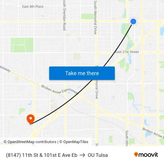 (8147) 11th St & 101st E Ave Eb to OU Tulsa map