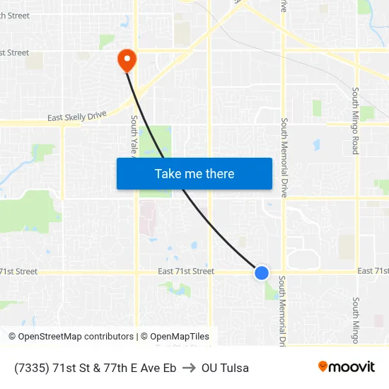 (7335) 71st St & 77th E Ave Eb to OU Tulsa map