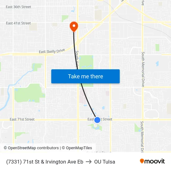 (7331) 71st St & Irvington Ave Eb to OU Tulsa map
