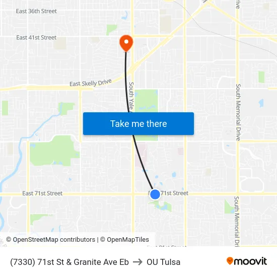 (7330) 71st St & Granite Ave Eb to OU Tulsa map