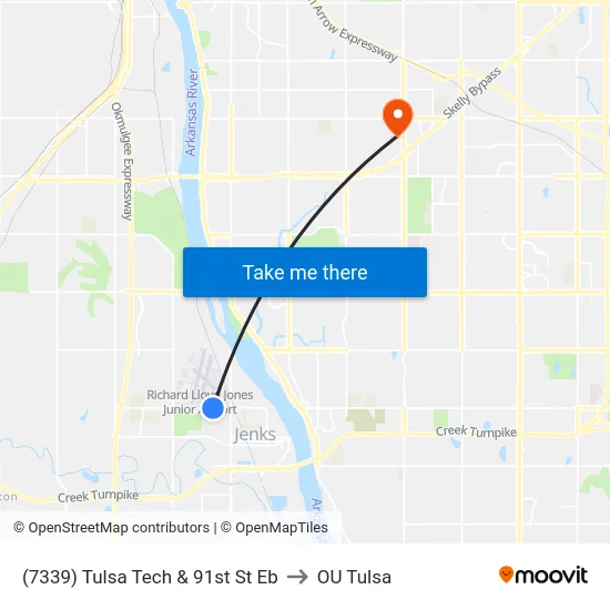 (7339) Tulsa Tech & 91st St Eb to OU Tulsa map
