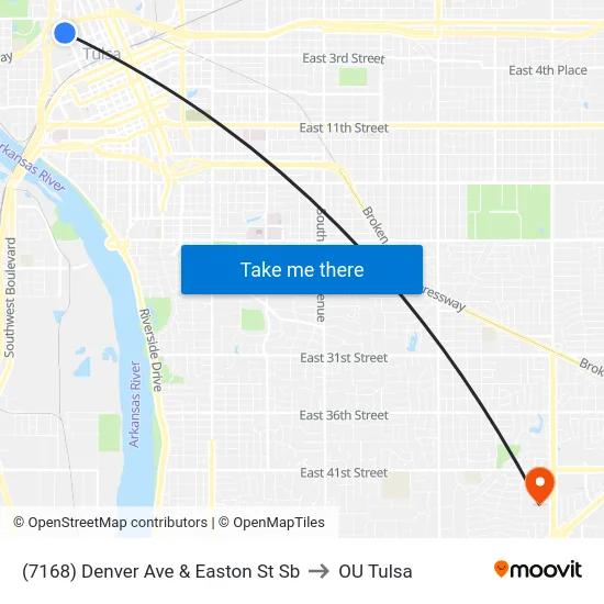 (7168) Denver Ave & Easton St Sb to OU Tulsa map