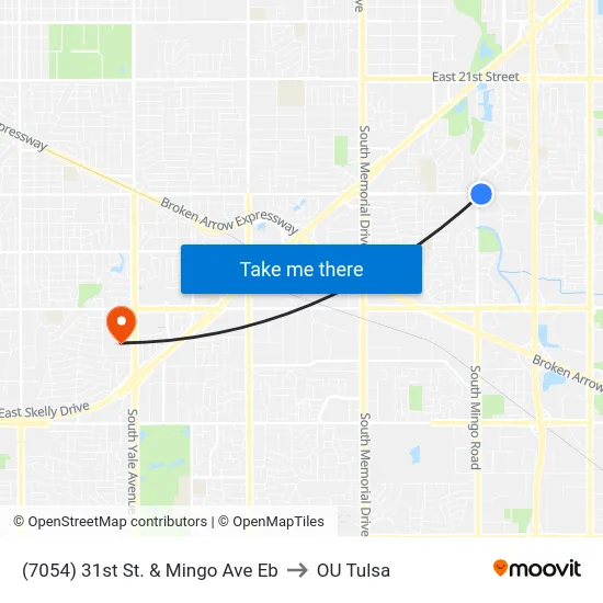 (7054) 31st St. & Mingo Ave Eb to OU Tulsa map