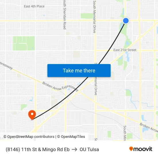 (8146) 11th St & Mingo Rd Eb to OU Tulsa map