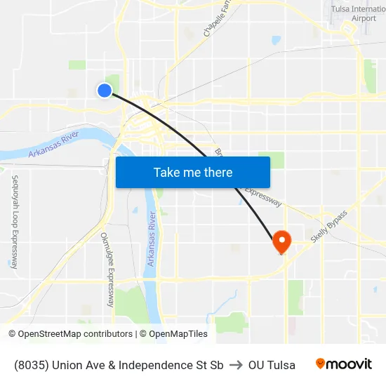 (8035) Union Ave & Independence St Sb to OU Tulsa map
