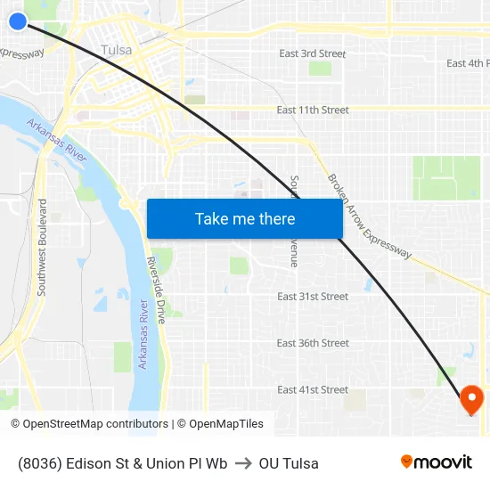 (8036) Edison St & Union Pl Wb to OU Tulsa map
