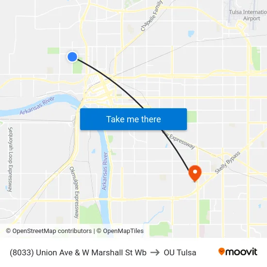 (8033) Union Ave & W Marshall St Wb to OU Tulsa map