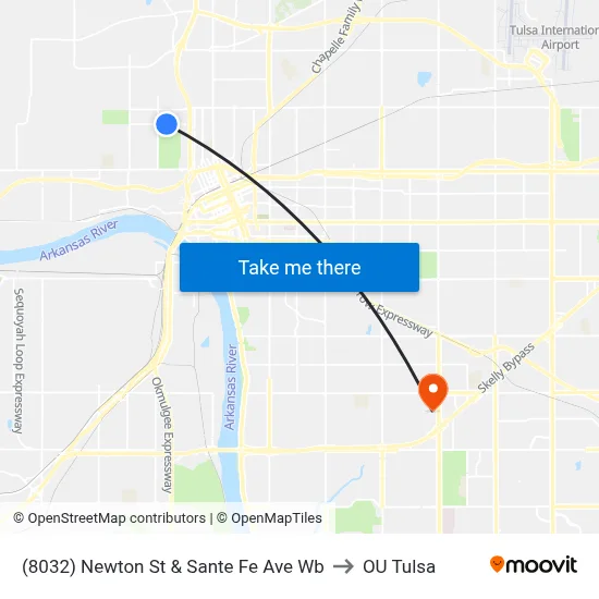 (8032) Newton St & Sante Fe Ave Wb to OU Tulsa map