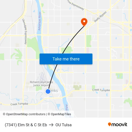 (7341) Elm St & C St Eb to OU Tulsa map