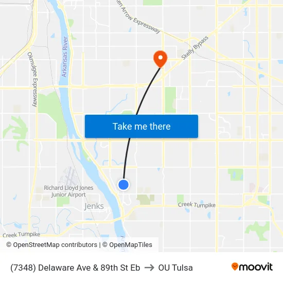 (7348) Delaware Ave & 89th St Eb to OU Tulsa map