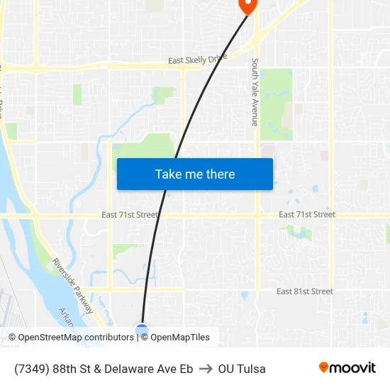 (7349) 88th St &  Delaware Ave Eb to OU Tulsa map
