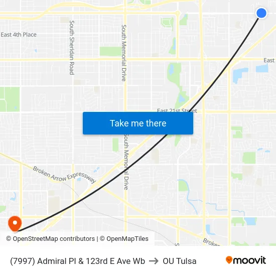 (7997) Admiral Pl & 123rd E Ave Wb to OU Tulsa map