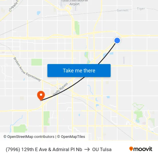 (7996) 129th E Ave & Admiral Pl Nb to OU Tulsa map