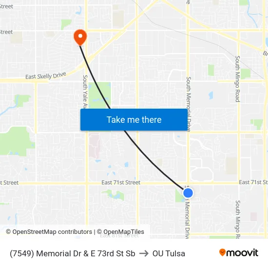 (7549) Memorial Dr & E 73rd St  Sb to OU Tulsa map