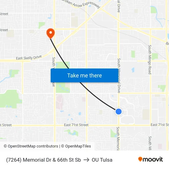 (7264) Memorial Dr & 66th St Sb to OU Tulsa map