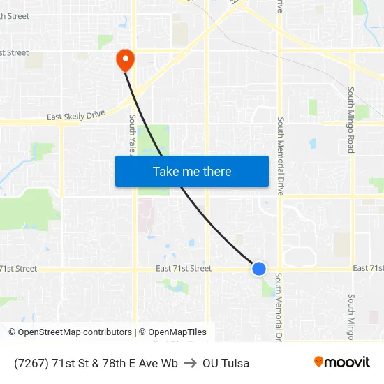 (7267) 71st St & 78th E Ave Wb to OU Tulsa map