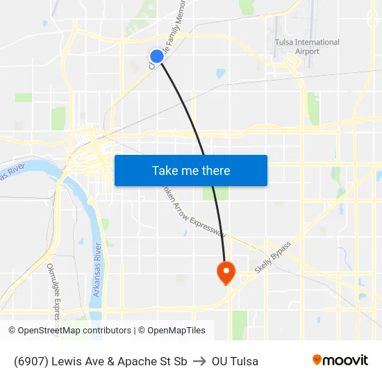(6907) Lewis Ave & Apache St Sb to OU Tulsa map