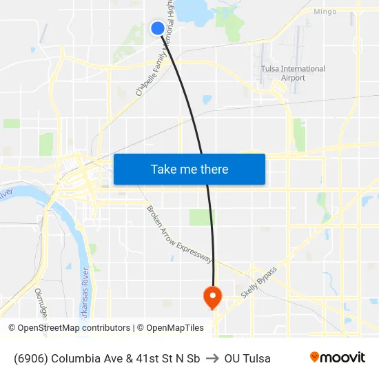 (6906) Columbia Ave & 41st St N Sb to OU Tulsa map