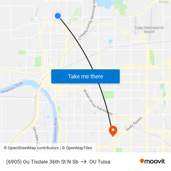 (6905) Ou Tisdale 36th St N Sb to OU Tulsa map