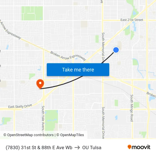 (7830) 31st St & 88th E Ave Wb to OU Tulsa map