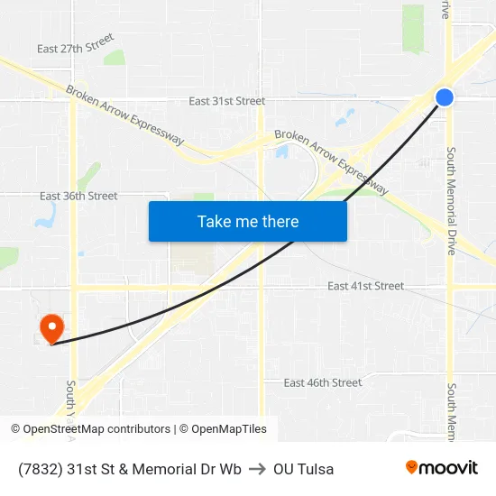 (7832) 31st St & Memorial Dr Wb to OU Tulsa map