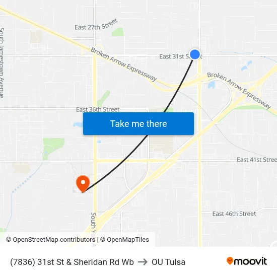 (7836) 31st St & Sheridan Rd Wb to OU Tulsa map